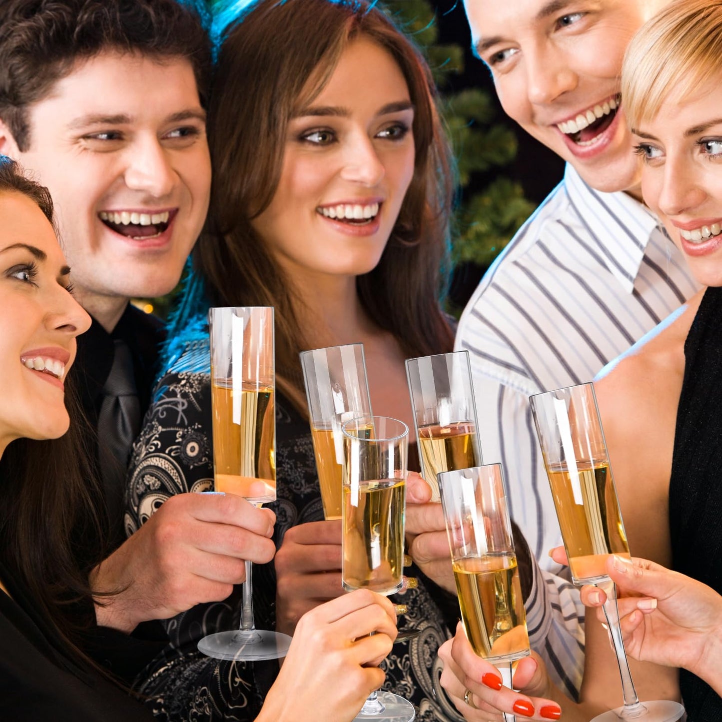 DI QIU REN 12 Pcs Acrylic Champagne Flutes, 6 OZ Clear Plastic Champagne Glasses, Unbreakable Reusable Shatterproof Stemmed Champagne Flutes Glass, Wedding Toasting Flutes for Party Wedding Holiday