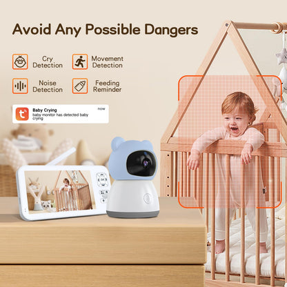Smart WiFi Baby Monitor,2K HD Baby Camera with 5" Color Display,Night Vision,Remote Pan Tilt Zoom,Cry & Motion Detection,Temp & Humidity Sensor,2-Way Talk,APP Control,Works with iOS & Android