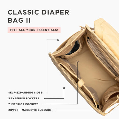 Freshly Picked Classic II Diaper Bag Backpack, Wipeable Vegan Leather With Changing Pad (Sage Green V2)