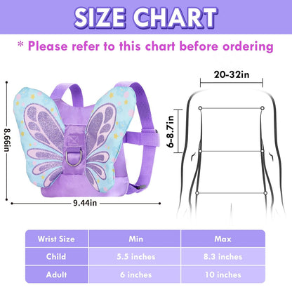 Lehoo Castle Toddler Leash for 1-5 Years, Baby Safety Harness for Girls with Anti-Lost Key Lock & Adjustable Strap, 3-in-1 Wrist Leash and Kids Backpack Harness for Walking Travel (Purple Butterfly)