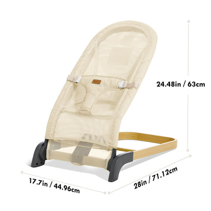 Foldable Baby Bouncer, Baby Seat with 3 Adjustable Heights, Portable Newborn Rocker, Ergonomic Bouncy Seat for Natural Bounce, Bouncer for Babies 0-6 Months, Soft Cotton (Beige)