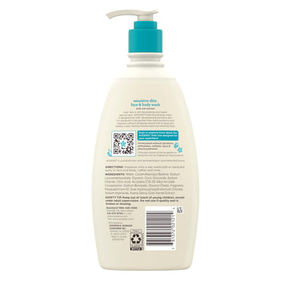 Aveeno Kids Sensitive Skin Face & Body Wash With Oat Extract, Gently Washes Away Dirt & Germs Without Drying, Tear-Free & Suitable for All Skin Tones, Hypoallergenic, 18 fl. oz