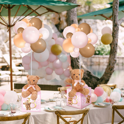 Lenwen 6 Sets Pink Bear Decorations for Baby Shower, Baby Letter Boxes Baby Shower Table Centerpieces Bear Stuffed Animals Balloon with Stand Bear Plush Toy Baby Boxes for Birthday Party Wedding