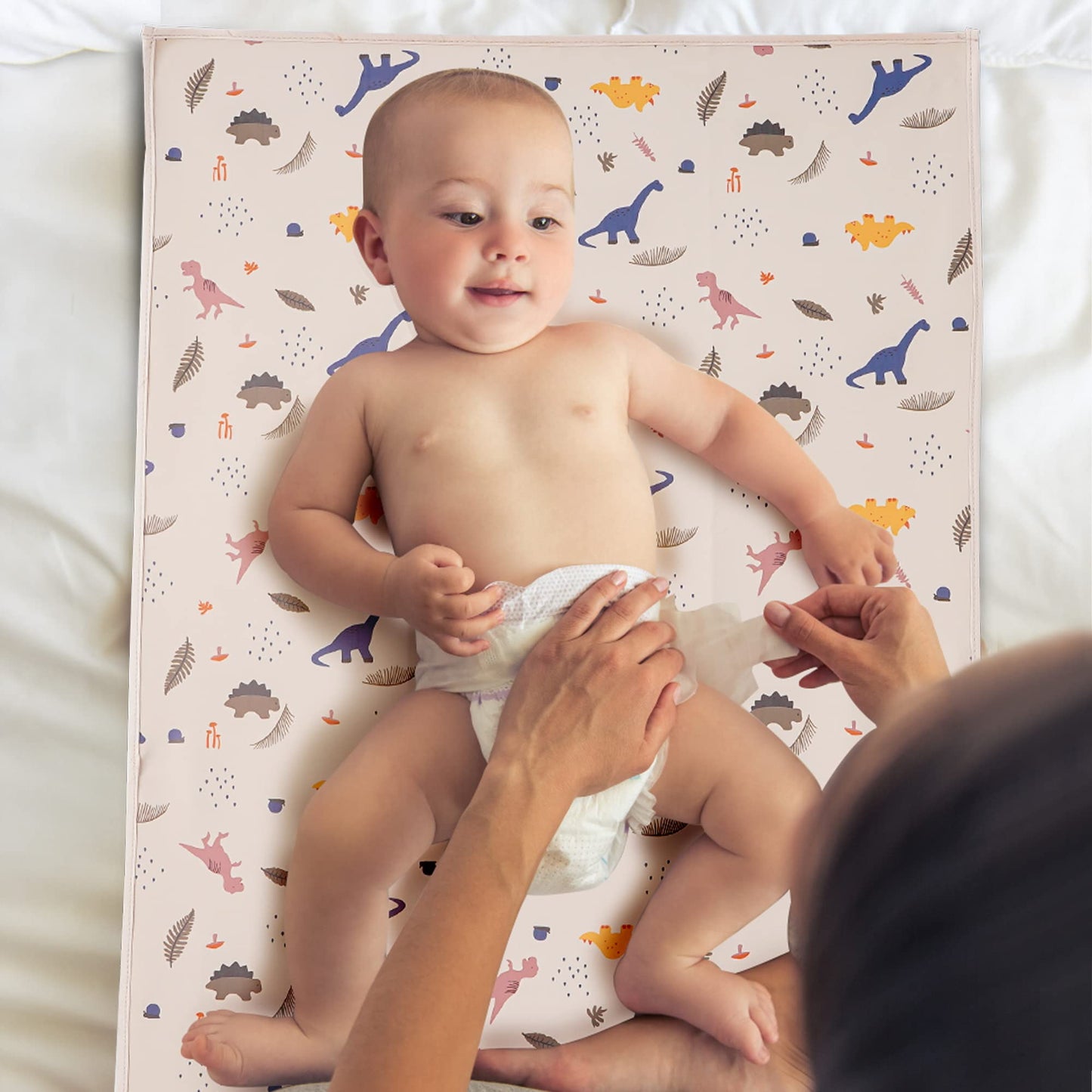 Vegan Leather Baby Changing Mat - Wipeable Portable Changing Pad, Foldable Travel Changing Mat for Baby, Newborns Toddlers Shower Gifts (Flower,20"*28")
