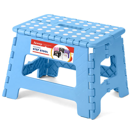 ACSTEP Folding Step Stool 9'' Tall Kids Step Stool Holds Up to 300 lb Plastic Foldable Step Stools for Kids Non-Slip Surface with Carry Handle Collapsible Stool for Home, Outdoor and Indoor(Black)