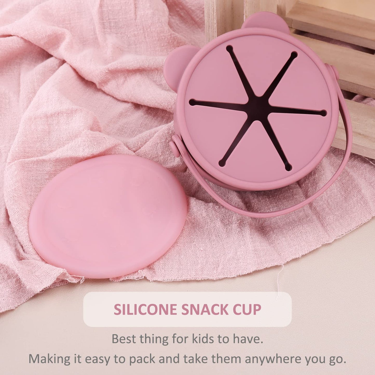 Silicone Snack Cups for Toddlers, Toddler Snack Containers, Baby Treat Catcher with DustProof Lid 2 Pack Dishwasher Safe and BPA Free 9 Oz