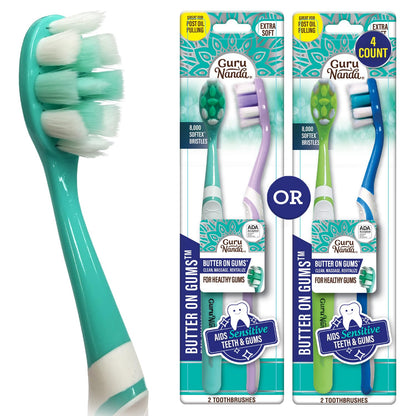 GuruNanda Butter On Gums Toothbrush, ADA Accepted, with 8000+ Ultra Soft Softex Bristles for Sensitive & Receding Gums, Perfect for Whiter Teeth, 8 Ct