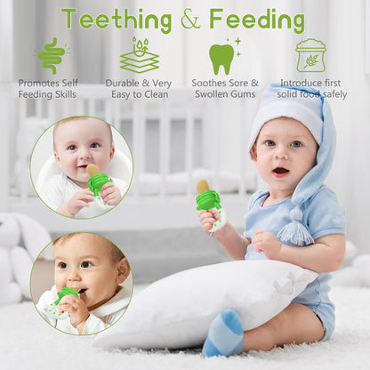 WAJIAYON Baby Fruit Feeder Pacifier | Infant Food Feeder Pacifier & Food Dispensing Spoon | Mesh Fresh Fruit Teethers for Babies | Silicone Feeder Baby Shower Gifts for Boys and Girls (Pink)