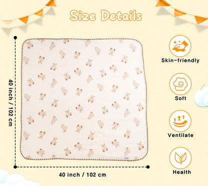 Baby Blanket Double Layer Cotton 40 x 40 Soft Receiving Blanket with Pattern Machine Washable Brown Bear