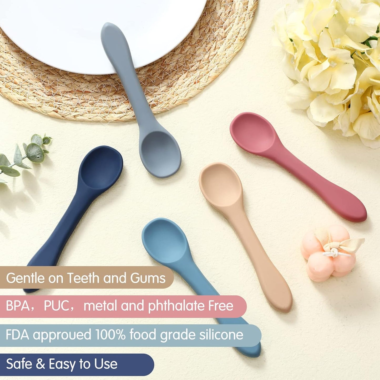 5-Piece Silicone Baby Feeding Set - Soft, Bendable Spoons for Infants & Toddlers