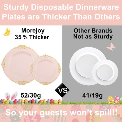 Morejoy 175PCS Rose Gold & Silver Plastic Dinnerware Set: 25 Plates, 25 Forks, 25 Knives, 25 Spoons, 25 Cups, 25 Napkins - Perfect for Wedding & Party