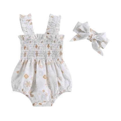 Newborn Baby Girl Bodysuit Sleeveless Halter Frill Romper One-piece Jumpsuit with Headband Summer Clothes Set