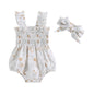 Newborn Baby Girl Bodysuit Sleeveless Halter Frill Romper One-piece Jumpsuit with Headband Summer Clothes Set