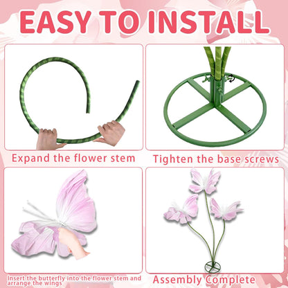 3Pcs Giant Silk Butterfly Decorations, Large Butterflys Decoration with Standing Base, for Wedding Ceremony Birthday Party Baby Shower Church Backdrop Decoration Home Decor (Pink)