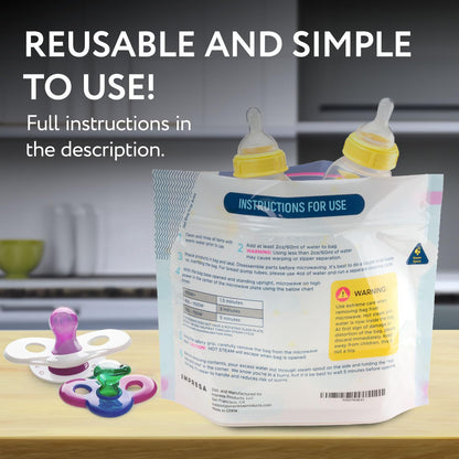 Impresa 15 Pack Microwave Baby Bottle Sterilizer Bags - 300 Uses Per Pack - Travel Baby Bottle Cleaner Microwave Sterilizer Bag - Breast Feeding Travel Accessories