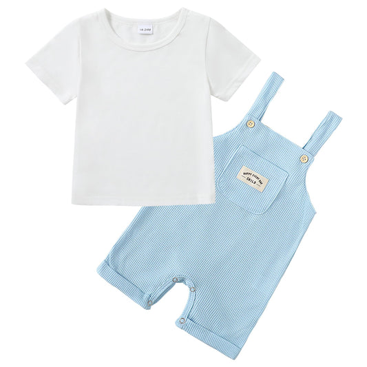 ZOEREA Toddler Baby Boys Clothes Summer Outfit Stripe T-Shirt and Shortall Romper Set Cute Jumpsuit Solid Color 6M-4T