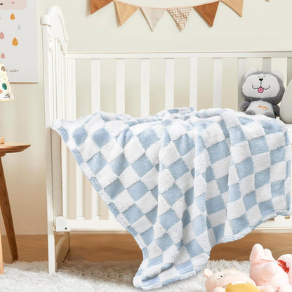 HOMRITAR Checkered Baby Blanket for Boy Girls Ultra Soft Fluffy Fuzzy Toddler Blankets with 3D Chessboard Grid Warmer Comfort Reversible Bed Blanket for Winter 350GSM Black 30 x 40 Inch