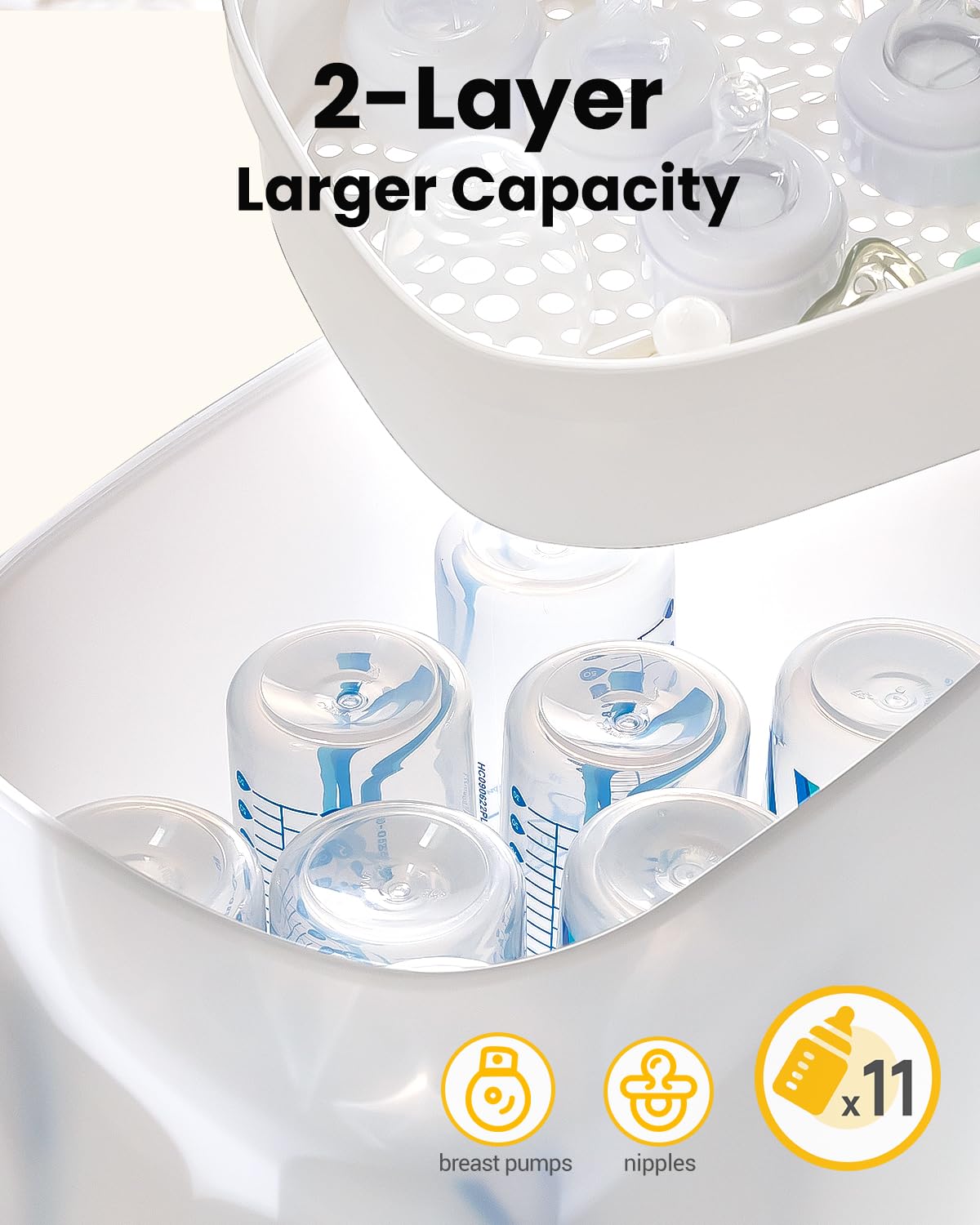 Baby Bottle Sterilizer | Esterilizador de Biberones, 6-in-1 HAUTURE Bottle Sterilizer and Dryer, Electric Steam Bottle Sanitizer for Baby Stuffs, Baby Bottles & Breast Pump Accessories
