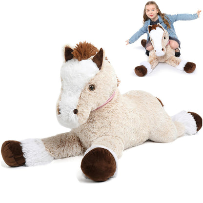 Tezituor 47 Inch Giant Horse Stuffed Animal, 4ft Realistic Chocolate Stuffed Horse Plush Toy, Hugging Soft Horse Pony Plush Pillow for Boys Girls,