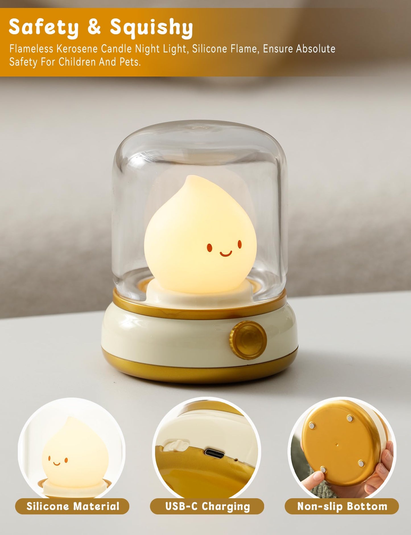 Cute Chibi Flame Lamp, Anime Cozy Lights, Retro Rechargeable Night Light, Decor, Cute Desk Accessories, Gifts