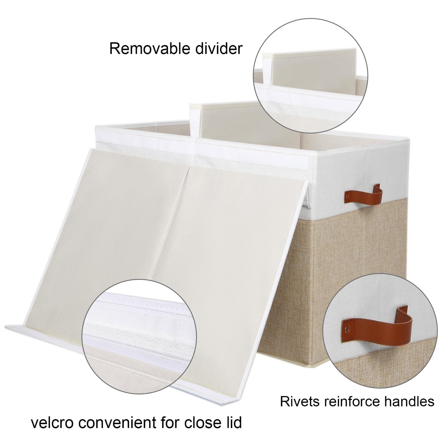 Large Toy Storage Box with Lid, Sturdy Toys Storage Chest Bin Organizer Basket with Dividers for Kids, Boys, Girls, Nursery, Closet, Bedroom, Playroom 25"x13" x16" (Beige and White)