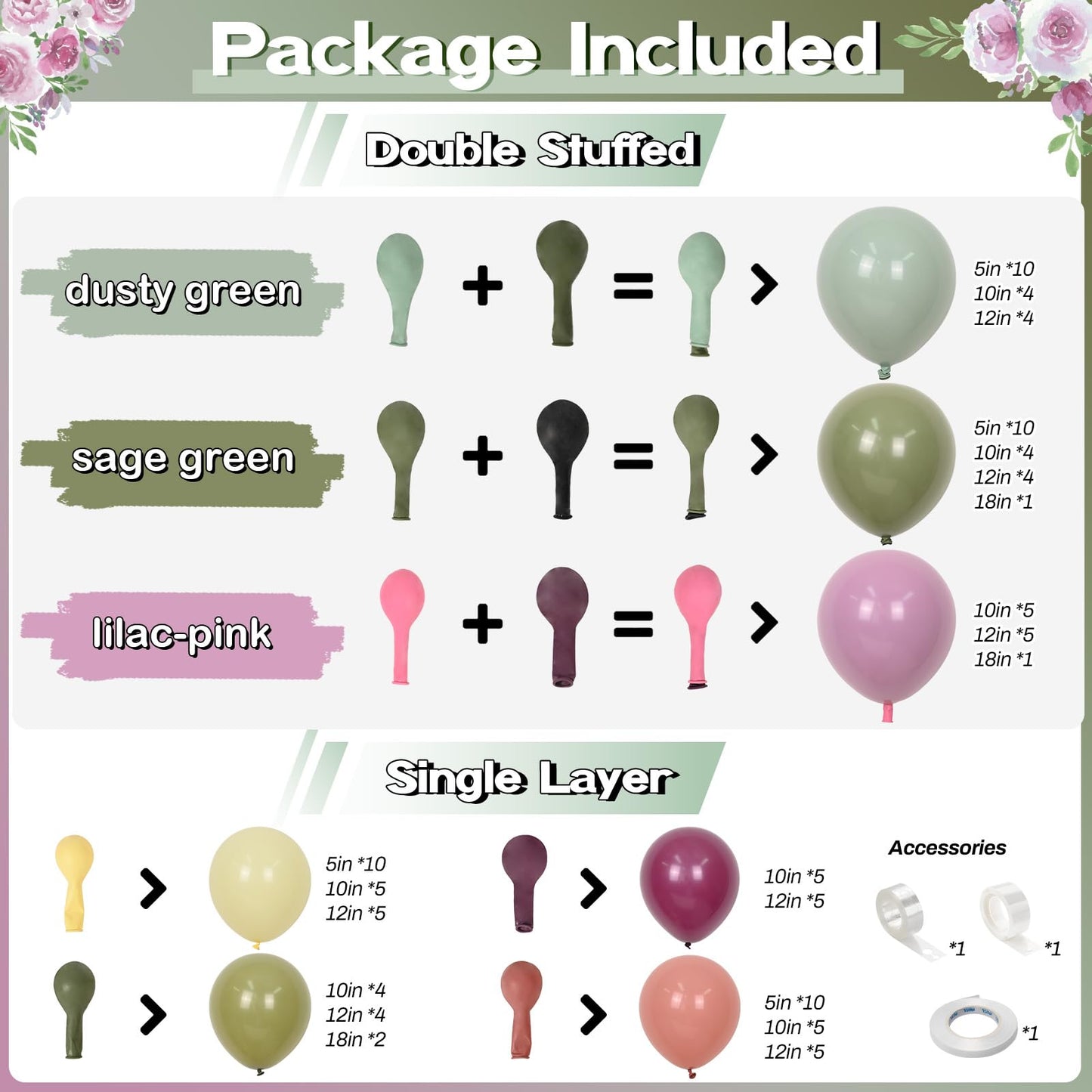 Sage Green Balloons Arch Double Stuffed, Olive Dusty Green Brown Beige Neutral Balloon Garland Kit, White Sand Apricot Tan Latex Balloon for Baby Shower Birthday Jungle Safari Party Decoration