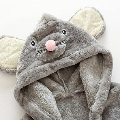 Unisex Baby Plush Bathrobe, Toddler Baby Boys Girls Cute Cartoon Animal Face Robe Flannel Hooded Fleece Bathrobe