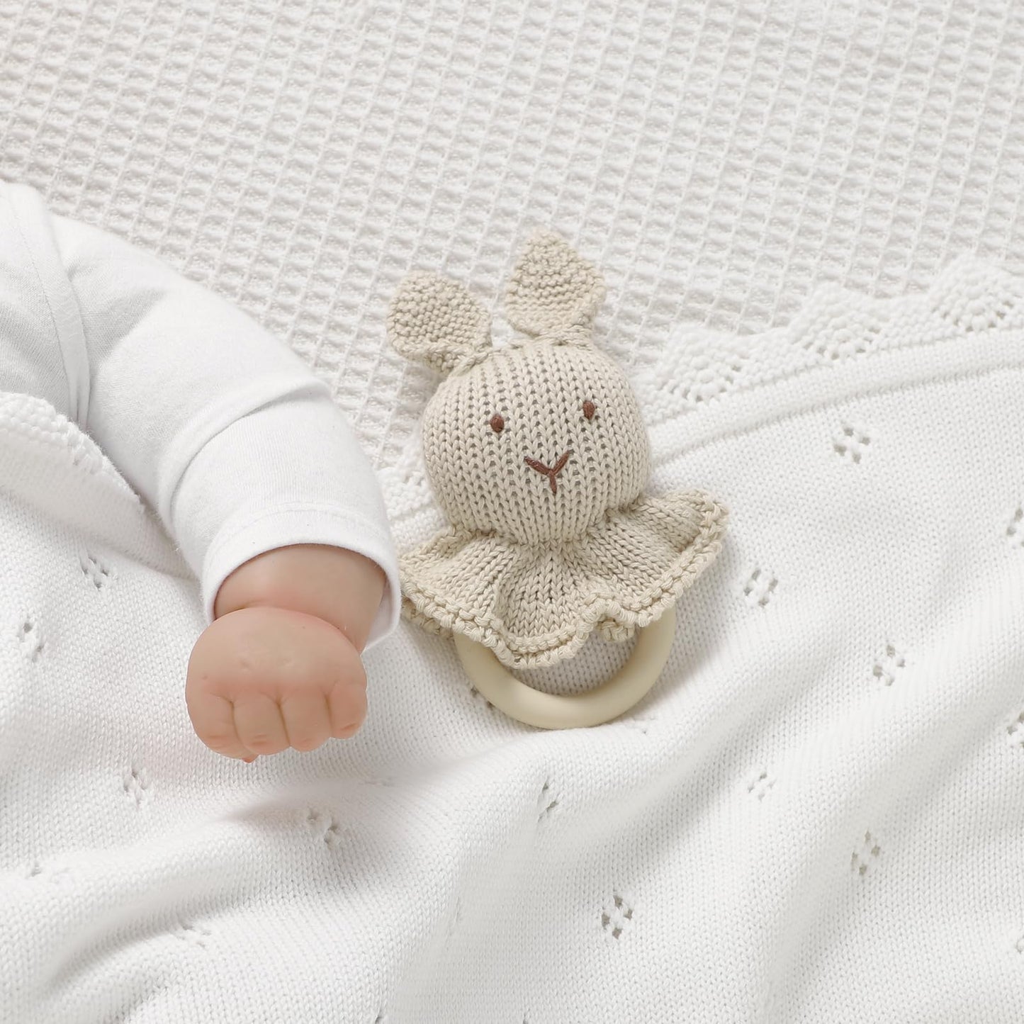 mimixiong Cotton Baby Blanket Knitted Crochet Receiving Crib Nursery Swaddling Blankets for Newborn Baby Boy Girl Off White 30x40 Inch