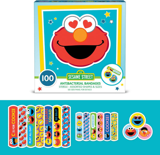Sesame Street Kids Bandages, 100 CT | Great for Birthdays, Party Supplies Favors, Stickers, Stocking Stuffer or White Elephant Gift | Adhesive Bandages for Minor Cuts, Scrapes, Burns