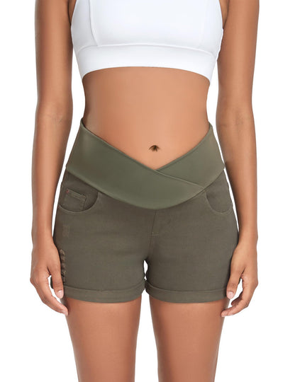 HOFISH Women's Maternity Jeans Shorts Over The Belly Stretchy Comfy Denim Shorts Pants Casual Workout Pregnancy Shorts