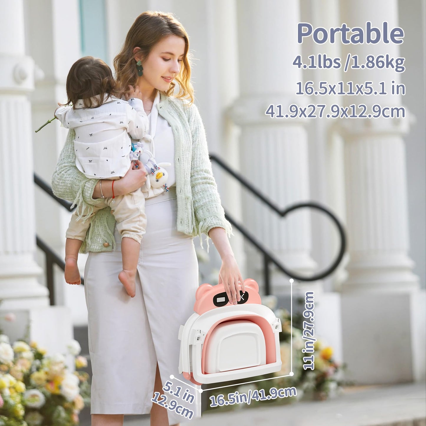 Collapsible Baby Bathtub for Newborn to Toddler (0-18 M) - Portable Baby Tub with Thermometer, Newborn Bathtub with Soft Towel and Floating Cushion (Brown)