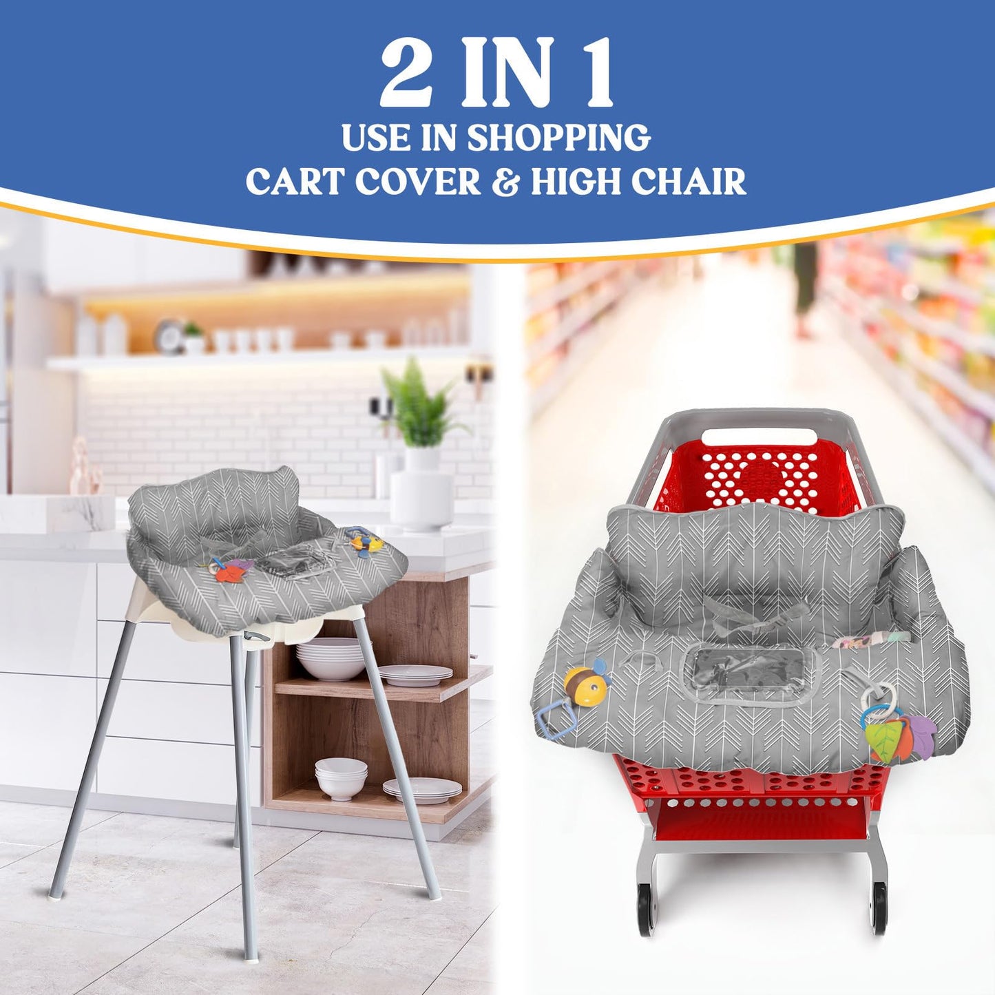 Shopping Cart Cover for Baby PILLANI, High Chair Cover for Restaurant Seat, Grocery Cart Cover for Baby Girl and Boy, Cotton Buggy Covers for Babies, Toddler Shopping Cart Cover