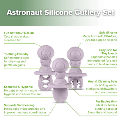 Haakaa Astronaut Beginner Silicone Cutlery Set – Baby Spoons and Forks for Self Feeding 6 Months, Baby Led Weaning Supplies, Toddler Feeding Essentials