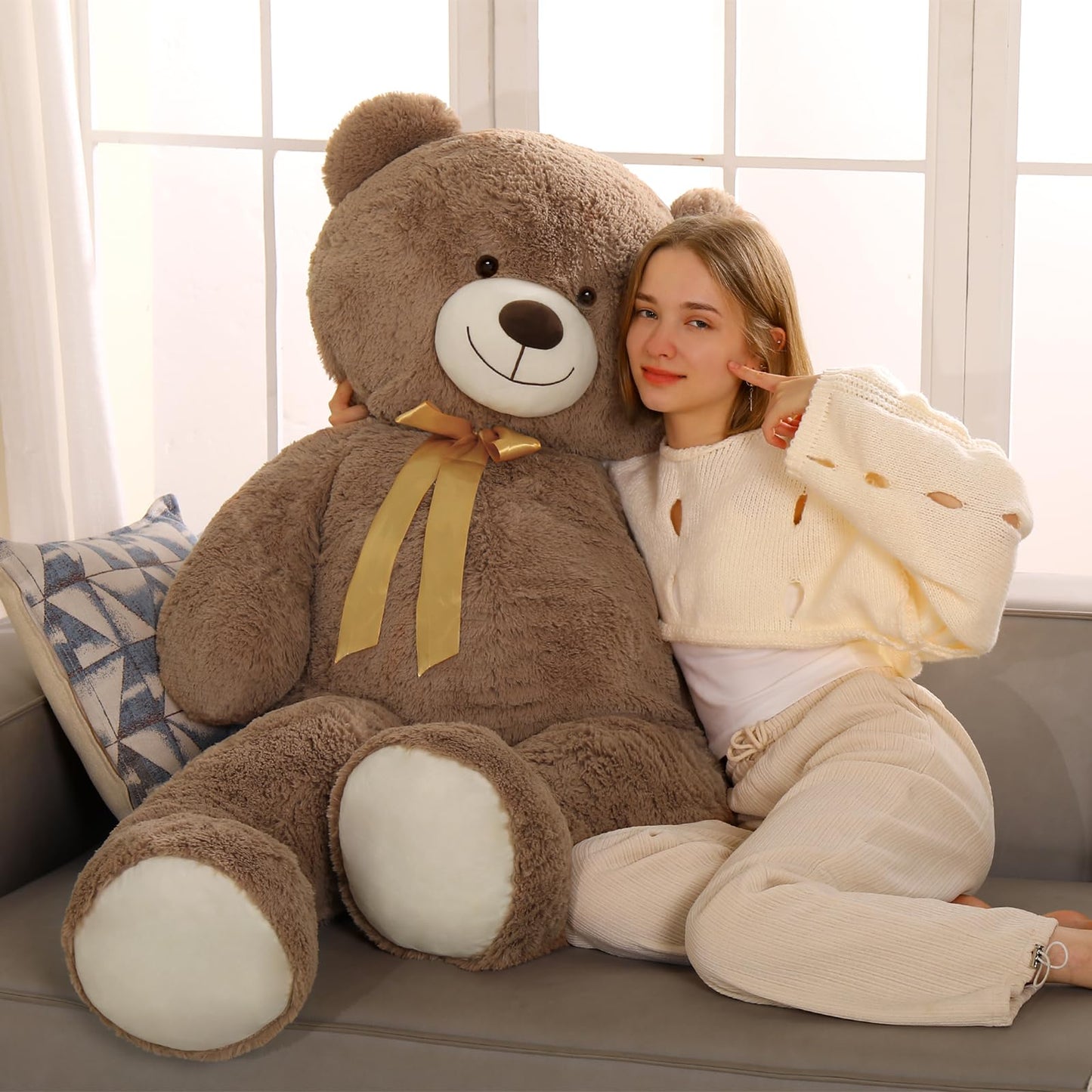 Tezituor 59" Gaint Teddy Bear Stuffed Animal,5ft Life Size Big Teddy Bears,Light Brown Cute Soft Plush Toy,Gifts for Kids Girls Boys Girlfriend Valentine,Christmas,Birthday,Baby Shower,Wedding Party