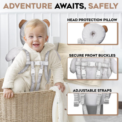 100% Cotton Non-Toxic Hypoallergenic Baby Backpack Head Protection Pillow, Full Head Coverage, Baby Head Pillow for Falling, Secure, Durable, Fox (Orange)