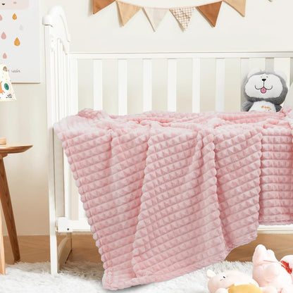 HOMRITAR Baby Blanket for Boys Girls Fleece Super Soft Plush Fuzzy Cozy Toddler Blanket with Square 3D Jacquard Grid Design Luxury Lightweight Bed Blanket for Newborn Infant Cream, 30 x 40 Inch