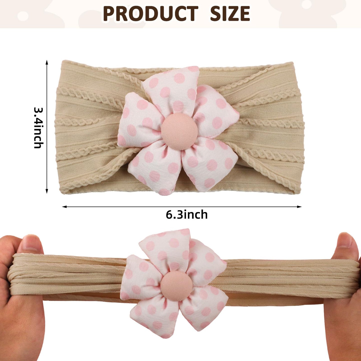 3 Pcs Baby Flower Headbands Baby Girls Nylon Headband Soft Hairbands Hair Accessories for Newborn Infant Toddler Kids (Beige Pink Khaki)