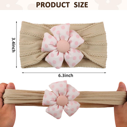 3 Pcs Baby Flower Headbands Baby Girls Nylon Headband Soft Hairbands Hair Accessories for Newborn Infant Toddler Kids (Beige Pink Khaki)