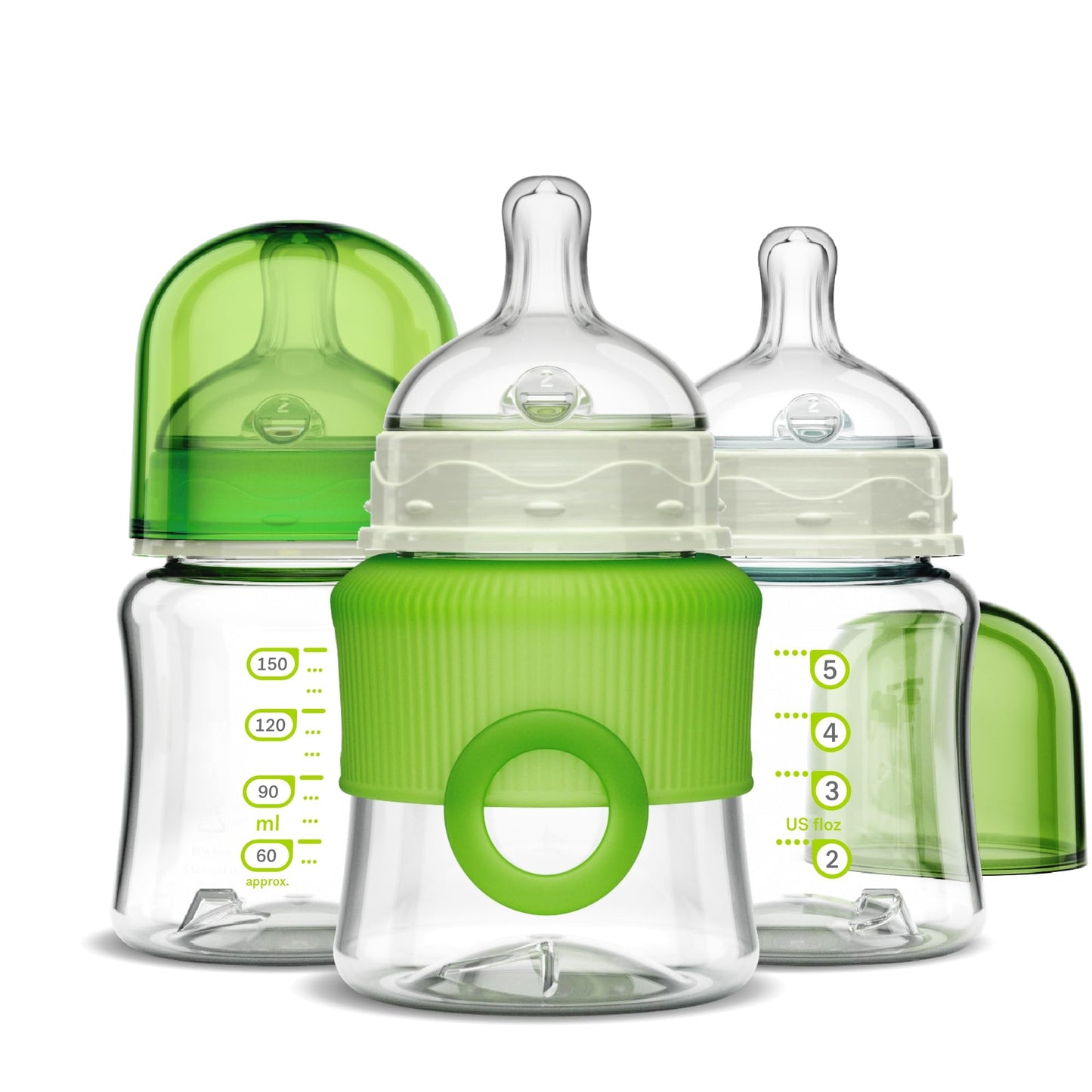 Smilo Baby Bottle Set with Stage 0 Slow Flow Anti Colic Nipple, 10 Oz / 300 ml Capacity, 3X Pack of Anti Colic Baby Bottles 0-3 Months - Aqua Blue