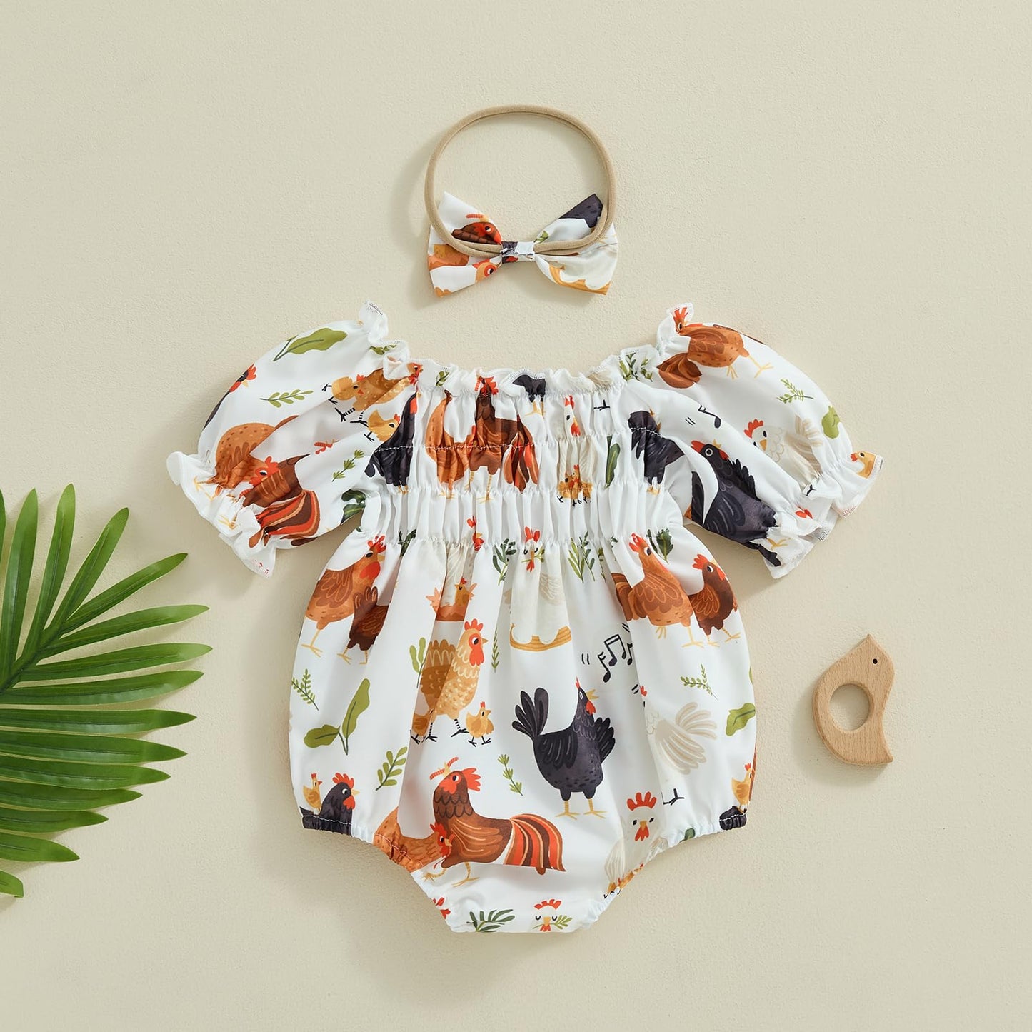 FIOMVA Summer Chicken Baby Clothes Newborn Baby Girl Farm Outfit Toddler Short Sleeve Bubble Romper Infant Bodysuit