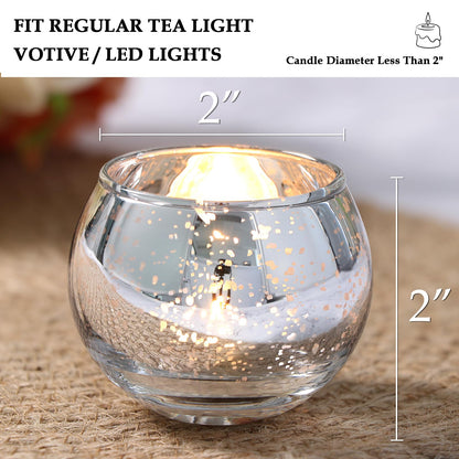 Volens Round Blue Votive Candle Holders Set of 12, Blue Wedding Centerpiece Table Decorations, Mercury Glass Tealight Candle Holder for Bridal Shower, Baby Shower & Home Decor