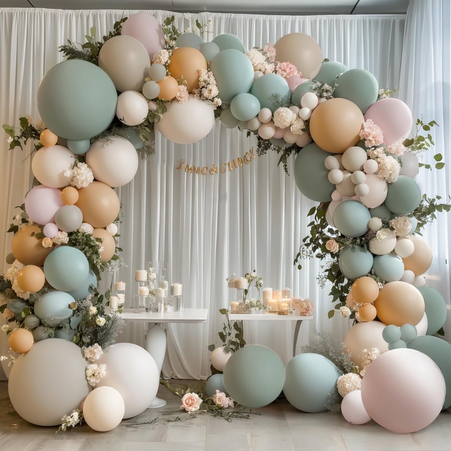 Dusty Green Nude Pink Balloons Arch Kit, Double Stuffed Pastel Balloon Arch Dark Light Green Blush Nude Cream White Sand Tan Pink Balloons for Wedding Birthday Party Woodland Baby Shower Decorations
