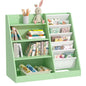 White Kids Bookshelf Wood Toy Storage Organizer Cabinet Children Bookcase Toddler Baby Sling Book Rack 3 Cube Bins Fabric Drawers for Playroom Bedroom Nursery School