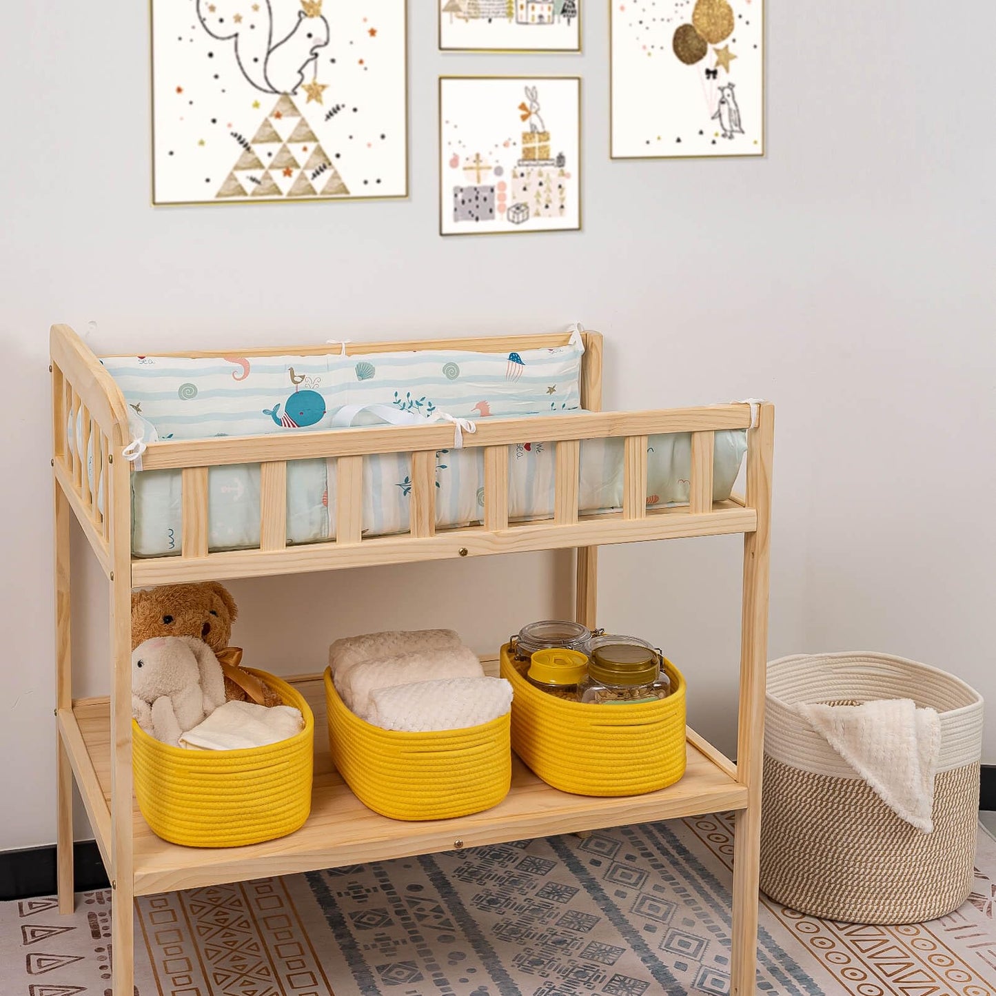 CubesLand Off White Small Storage Baskets for Shelves, Closet Organization Storage Bins Empty Gift Basket Baby Nursery Woven Baskets for Organizing, Rectangular Clothes Closet Shelves Baskets 3 Packs