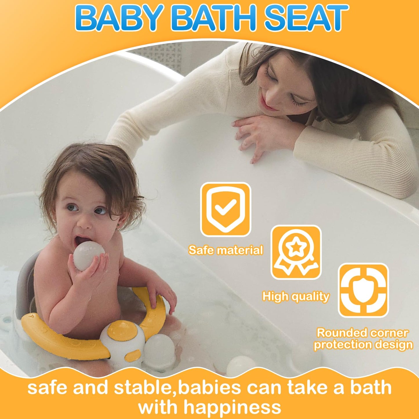 Baby Bath Seat for Babies 6 Months & up, Non-Slip Toddler Bath Seat for Baby & Newborn, Sit Up Bath Seat for Baby,Grey