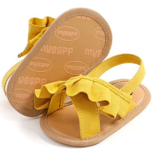 CoKate Baby Girls Sandals Ruffle Bowknot Premium Soft Sole Anti-Slip Open Toe Breathable Summer Outdoor First Walker Shoes Baby Sandals 0-3 months girls
