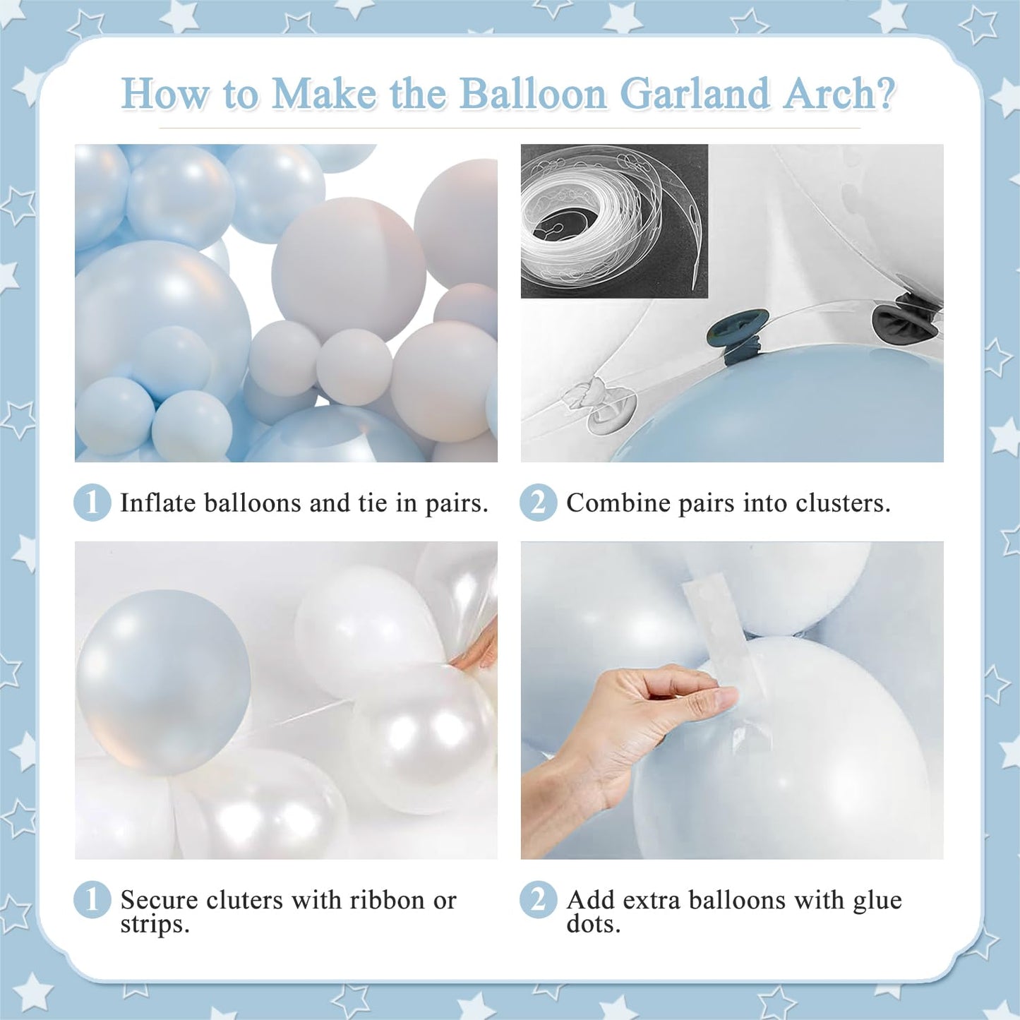Blue Balloon Arch Kit, 127Pcs Double Stuffed Balloon Arch Garland Kit Include Pearl Blue Macaron Light blue White Clear Balloons for Bridal Shower Baby Shower Birthday Wedding Decorations