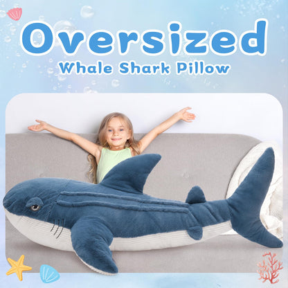 Tezituor 43.3 inch Giant Whale Stuffed Animal, Large Stuffed Whale Plush Ocean Toys, Hugging 4ft Soft Whale Plush Pillow for Girls Boys