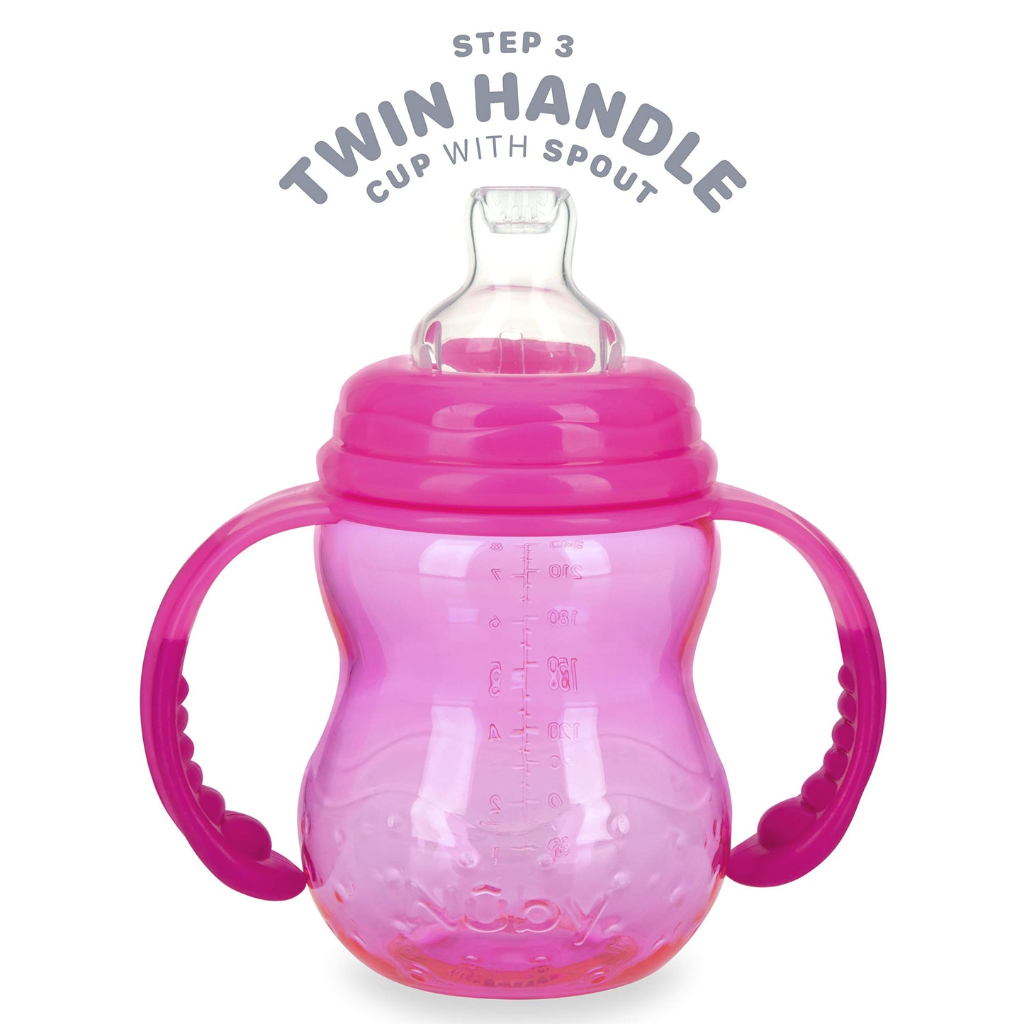 Nuby 3 in 1 Baby Bottle to Training Sippy Cup - 8 Oz Toddler Cups Spill Proof with Soft Spout, Nipple & Removable Grip Handles - Dishwasher Safe (Blue)