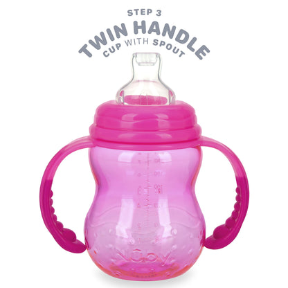 Nuby 3 in 1 Baby Bottle to Training Sippy Cup - 8 Oz Toddler Cups Spill Proof with Soft Spout, Nipple & Removable Grip Handles - Dishwasher Safe (Blue)